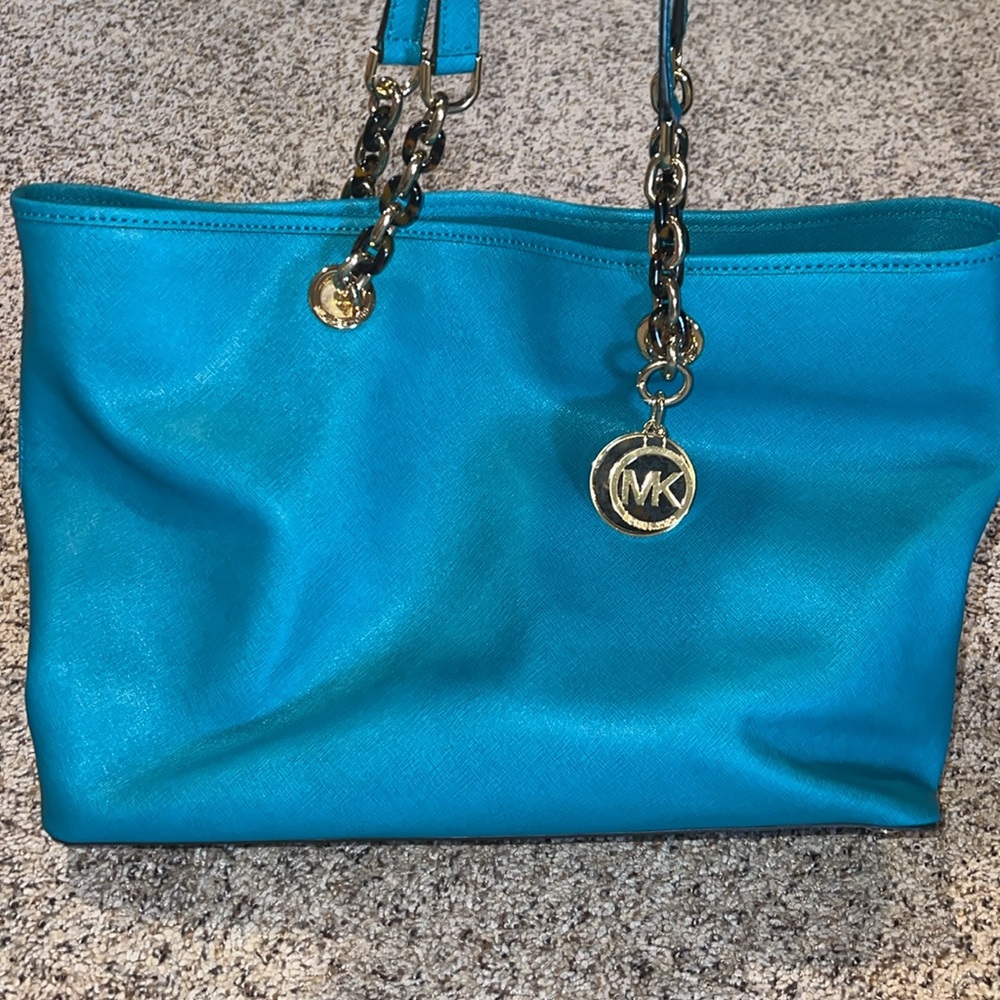 Michael Kors teal and tortoiseshell bag!